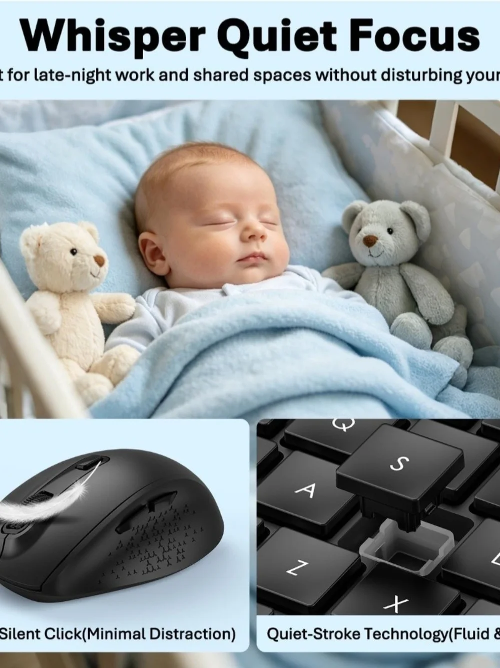 Wireless Keyboard and Mouse Combo, Full-Size Ergonomic Computer Set with Palm